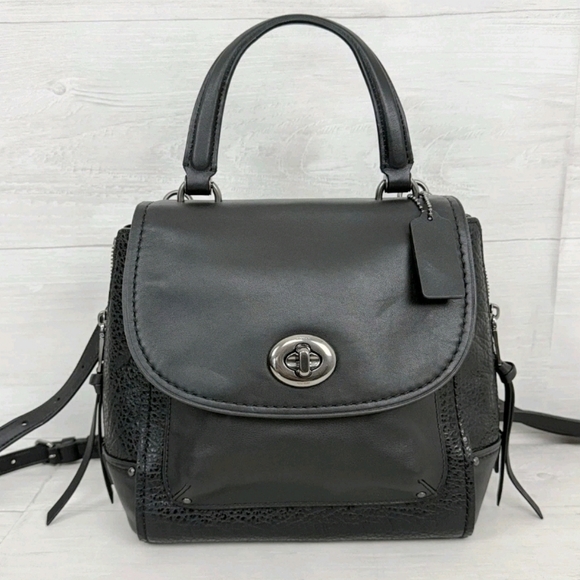Coach Faye Backpack Black Pebbled Leather Convertible Crossbody Bag F30525 NEW - Picture 1 of 6